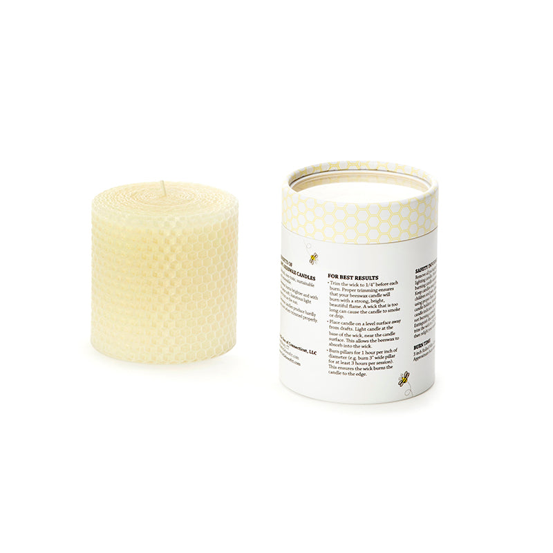 3 x 3 Inch Hand Rolled Beeswax Pillar Candles