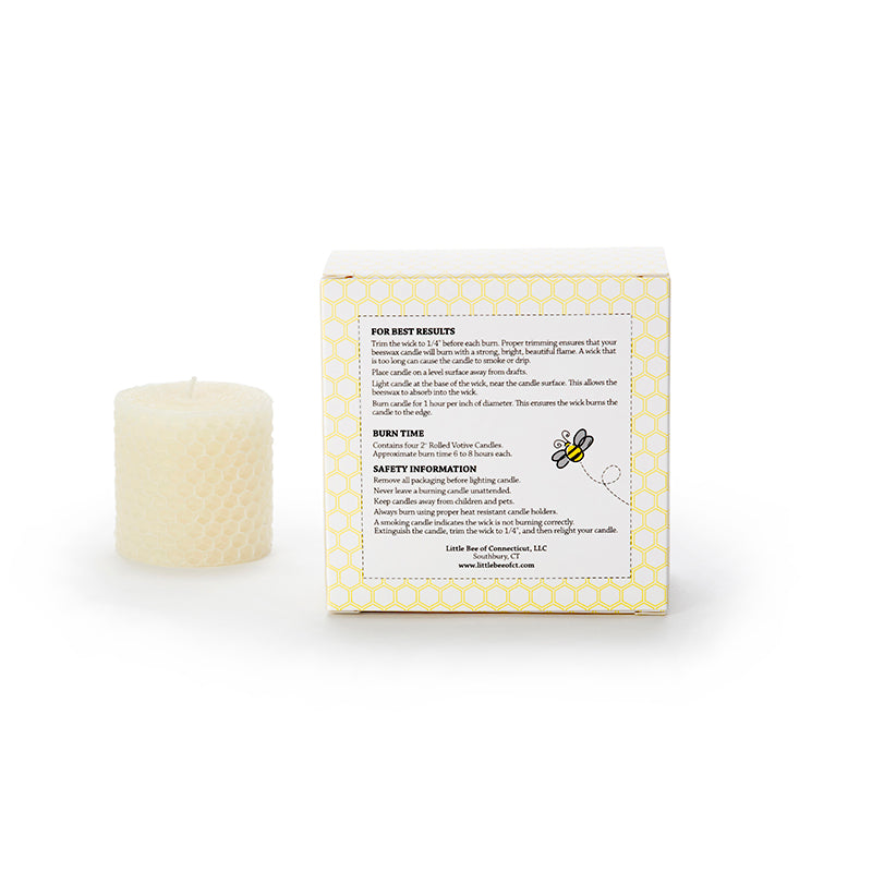 Hand Rolled Beeswax 2 x 2 inch Votives – 4 Pack