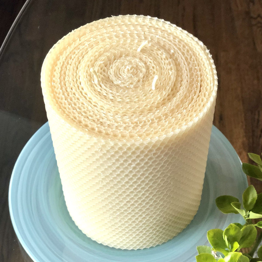 8 x 5 Inch Hand Rolled Triple Wick Beeswax Pillar Candle