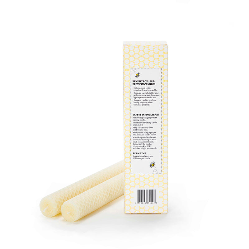 8 Inch Hand Rolled Beeswax Taper Candle Pair