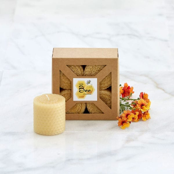 4 pack Hand Rolled Beeswax Votive Candles