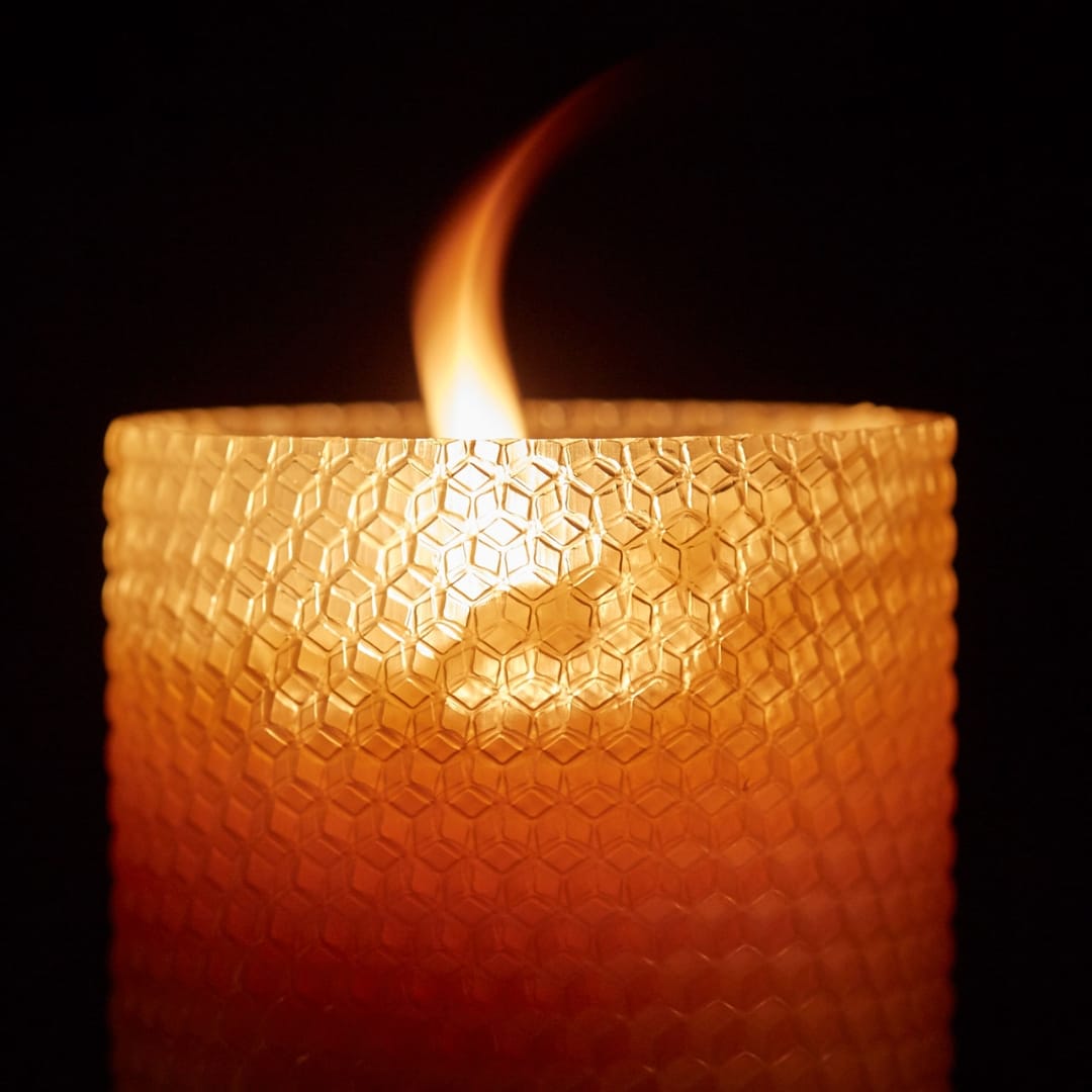 six inch hand rolled beeswax pillar candle